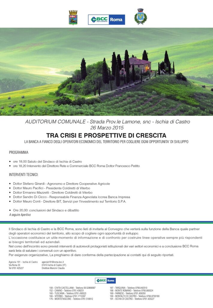 Tra crisi e prospettive di crescita, se ne parla il 26 marzo a Ischia di Castro